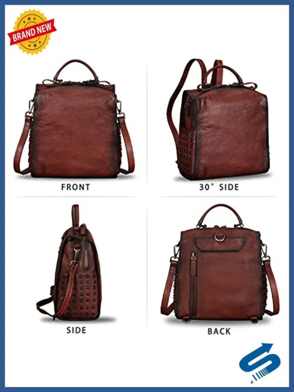Genuine Leather Backpack Convertible Satchel Rucksack Crossbody Shoulder Bag